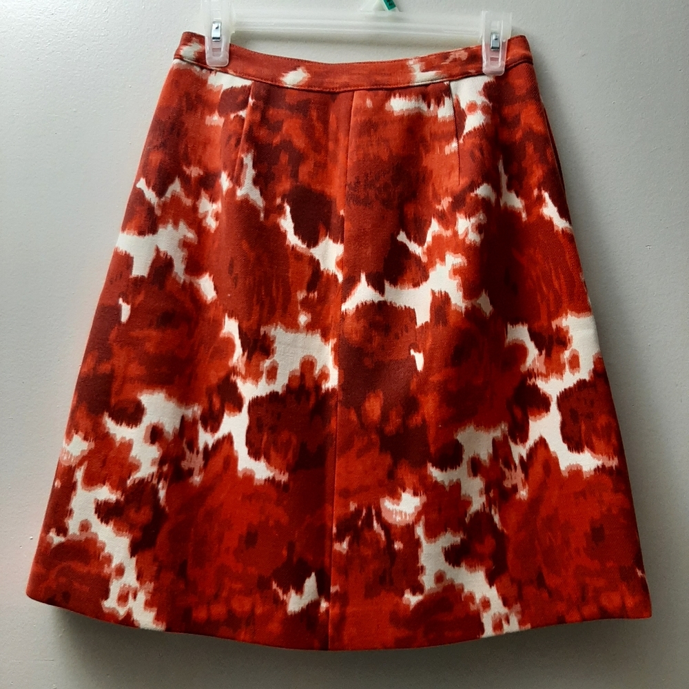 J. Crew Red and White Floral Pleated Wool A- Line Skirt Size 4 - Picture 3 of 7